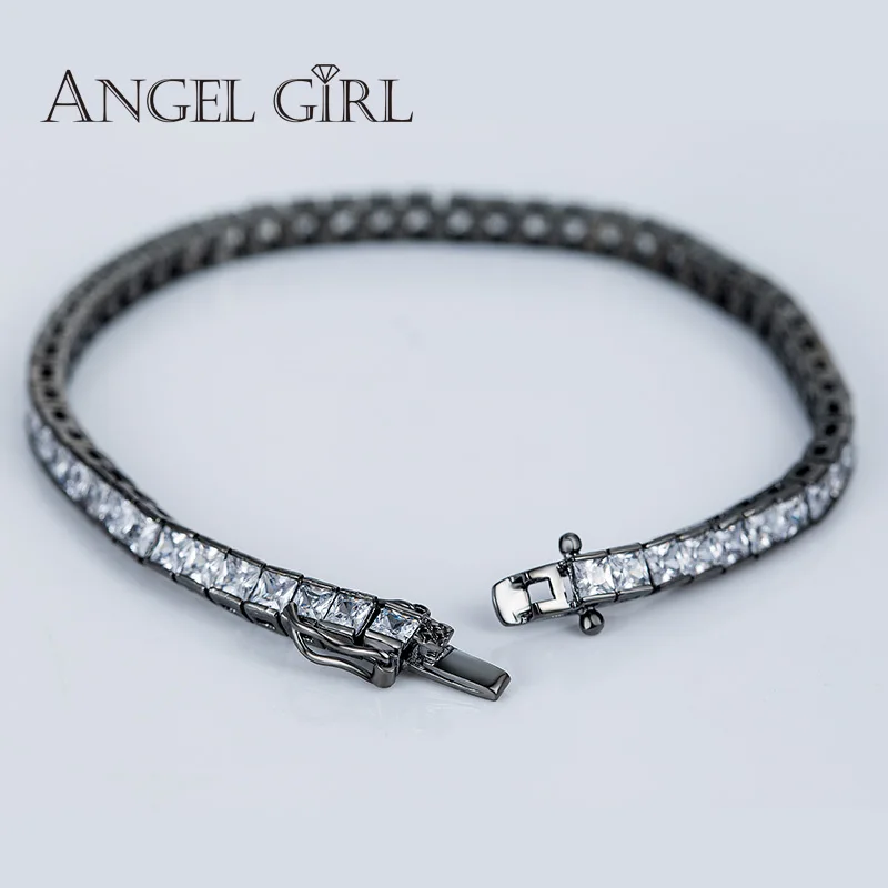 White CZ super shiny zircon Asscher-cut Cubic Zirconia Tennis Bracelet &amp Bangles Black Gold Filled For Women Wedding party B004 |