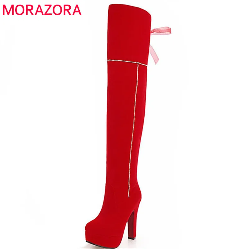 

MORAZORA 2021 hot sale thigh high over the knee boots women flock autumn winter boots fashion high heels platform shoes woman