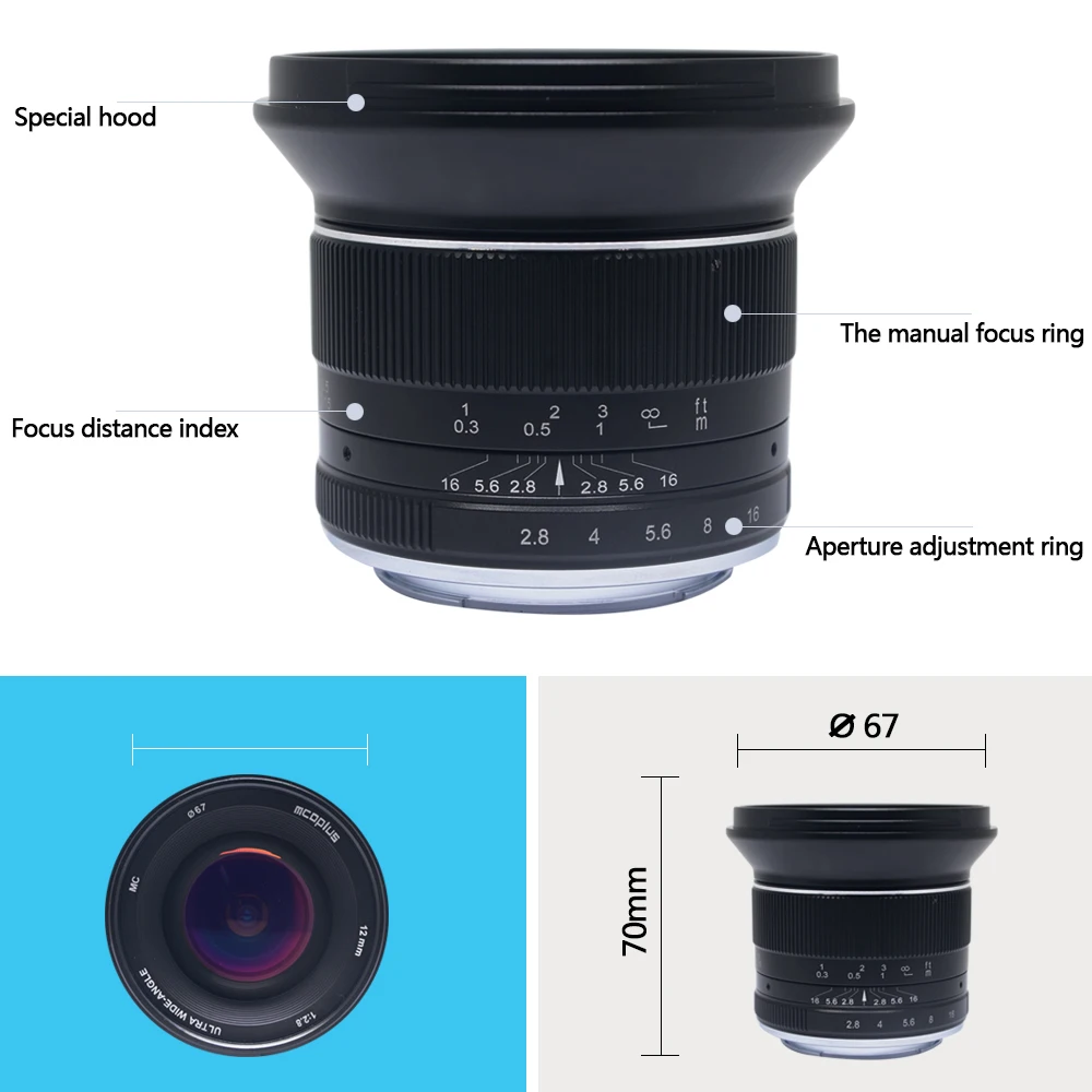 Mcoplus 12 мм f/2 8 Руководство ультра широкоугольный объектив APS C для Canon EOS EF M