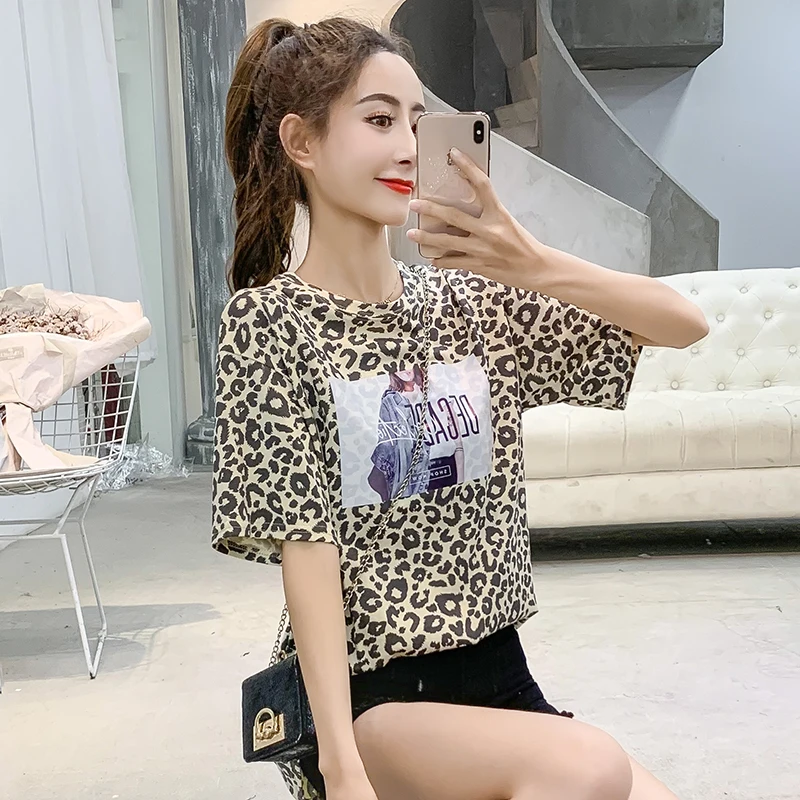 Leopard moda feminina Hipster футболки летний бренд для женщин футболка повседневное плюс