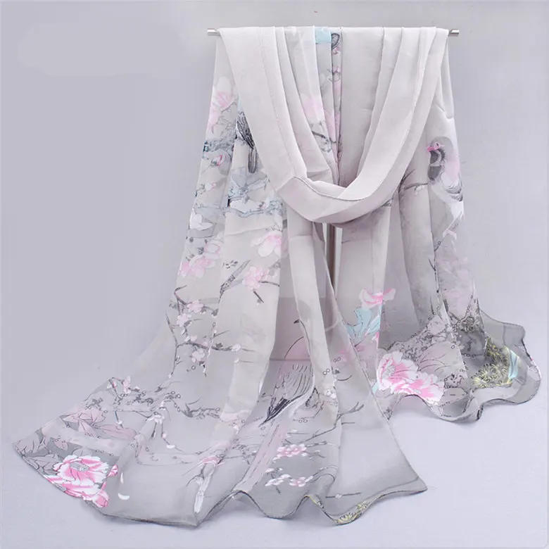 New Chiffon Scarves Summer Silk Scarf Thin Shawls And Wraps Foulard Flower Hijab Stoles | Аксессуары для одежды
