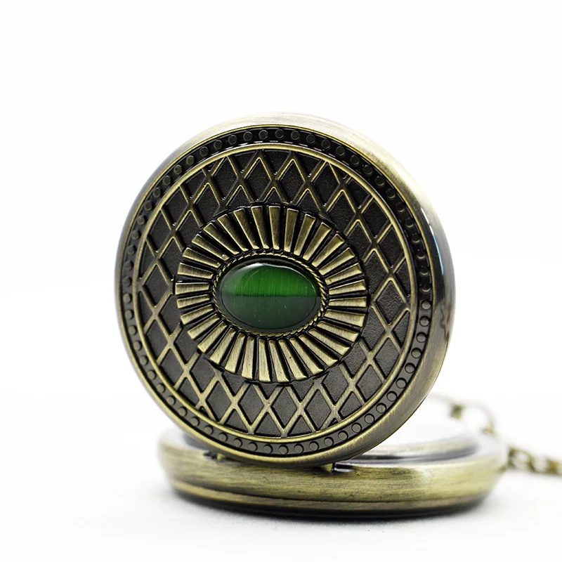 Antique Mesh Inlaid Gemstone Design Mechanical Pocket Watch Vintage Gentleman Style Accessories Pendant Necklace Clock