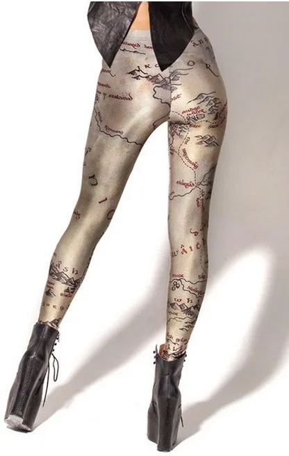 SexeMara Middle Earth Map Digital Print Leggings Women Fashion Gothic Creative Fitness Shape Slim Popular Elastic Pants BL-099 | Женская