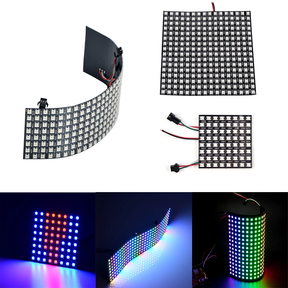Цифровая Гибкая Светодиодная панель 8x8 16x16 8x32 пикселей SK6812 WS2812B RGB Матрица