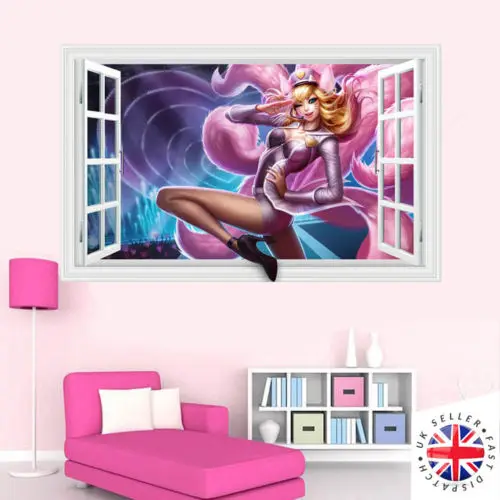 3D окна League of Legends поп звезды AHRI Wall Стикеры Декор виниловые плакат видео игры