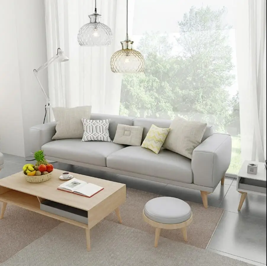 

Nordic small apartment leather sofa cowhide solid wood leather sofa combination three seats fashion Korean leather sofa