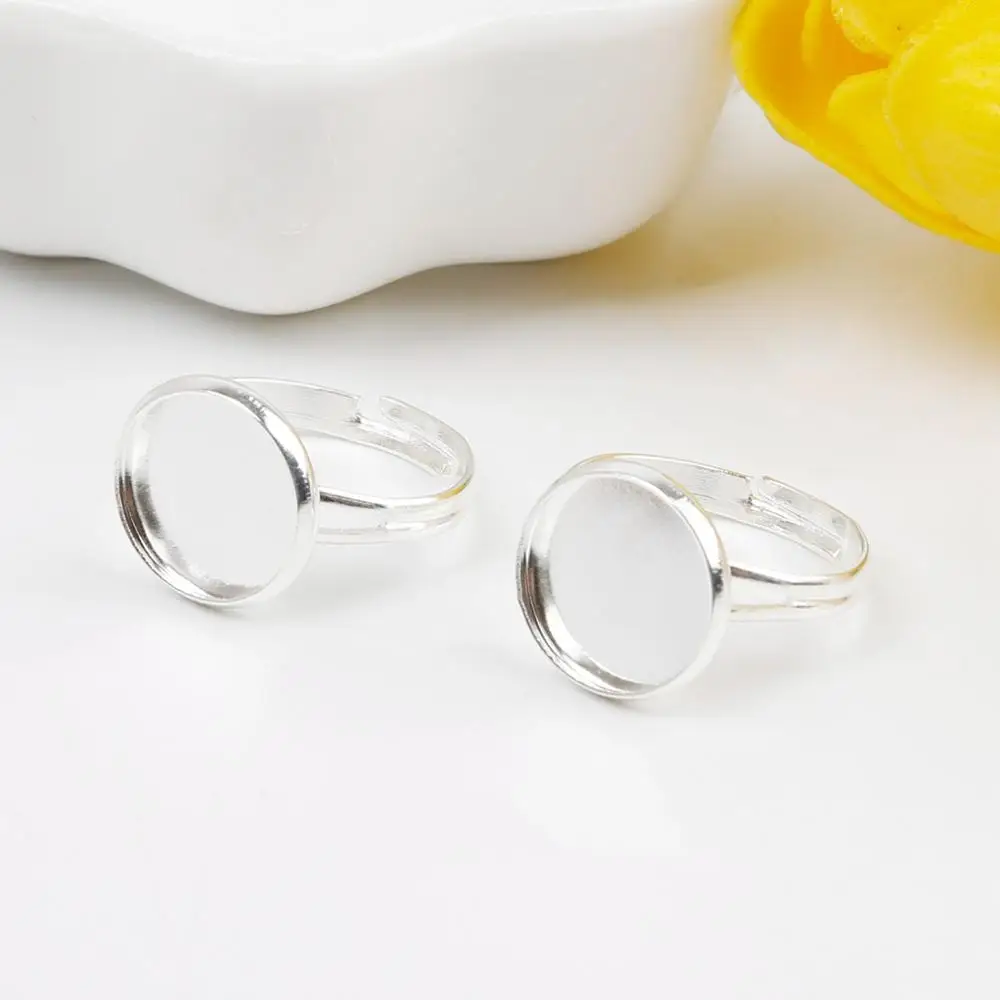Silver 10 шт. простое регулируемое пустое кольцо база подходит для 12 мм кабошонов лоток для Настройки камеи поставки DIY кольцо бижутерия фурнитура изготовление - Цвет: Silver