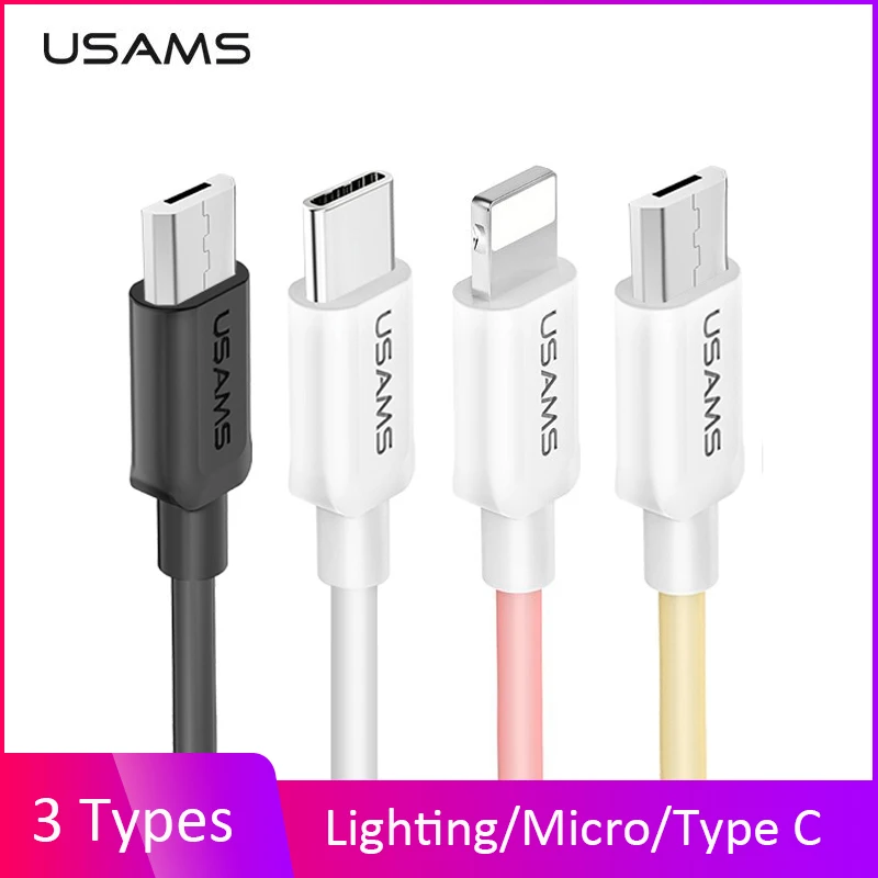 Круглый USB кабель USAMS мобильный телефон для iPhone 2A зарядки данных Micro Type C Samsung Xiaomi