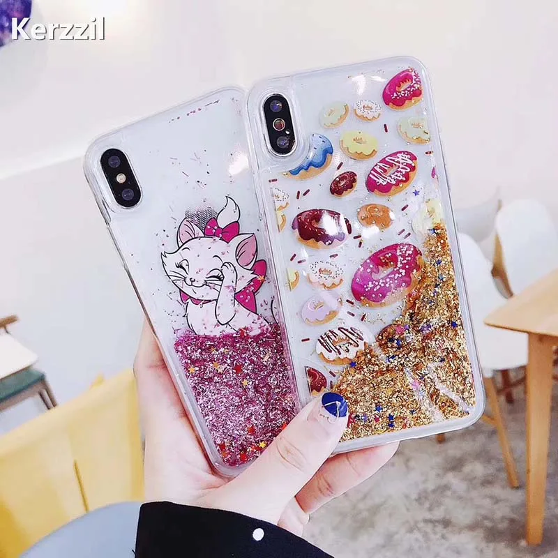 Милый мультфильм кошка Мэри пончик жидкого сыпучий песок с блестками чехол для