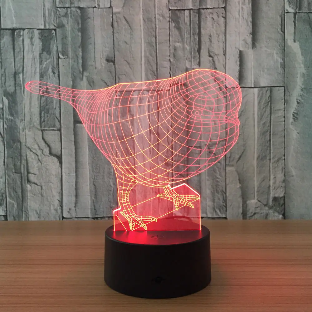 3D Ночник LED lampLED лампы птица свет в ночь 7 цветов Изменение сенсорный выключатель
