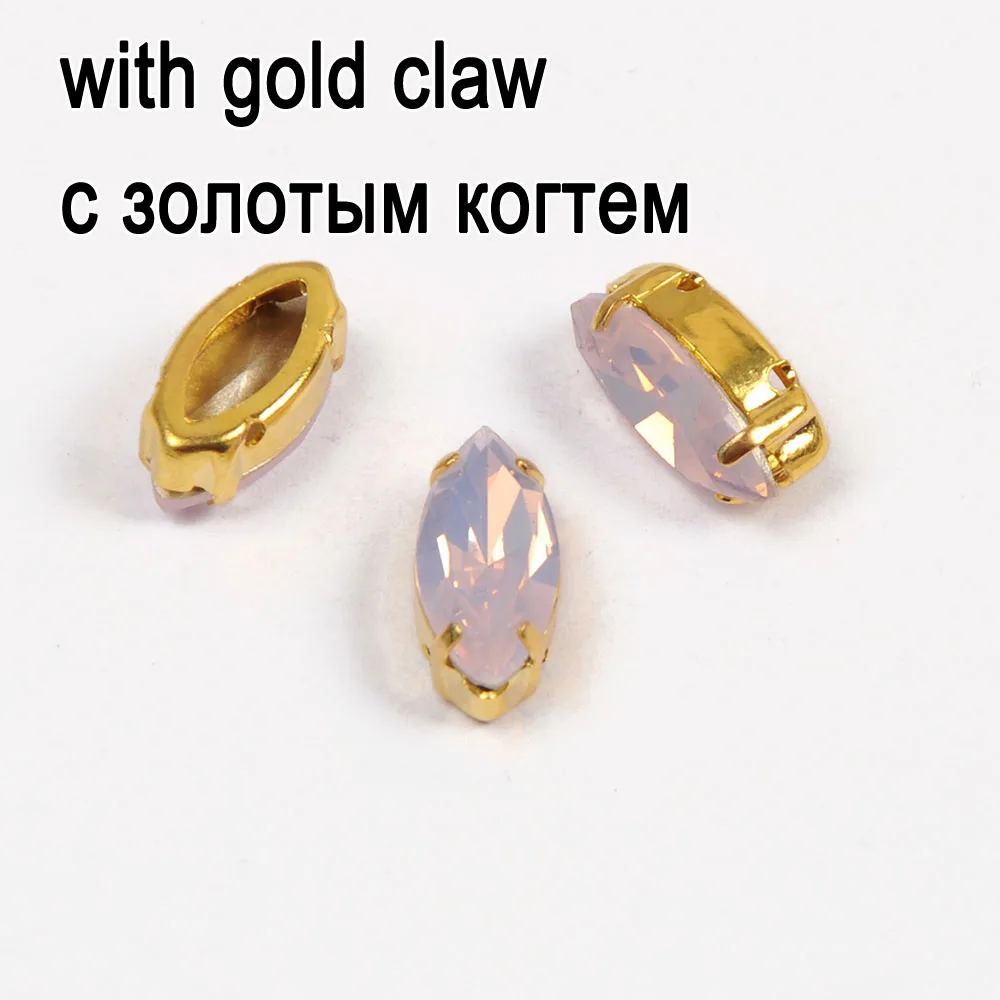 crystal with gold Стразы со страз в форме когтя отделка Cristal Navette Flatback аппликация клей на Стразы для одежды аппликатор пряжки - Цвет: crystal with gold
