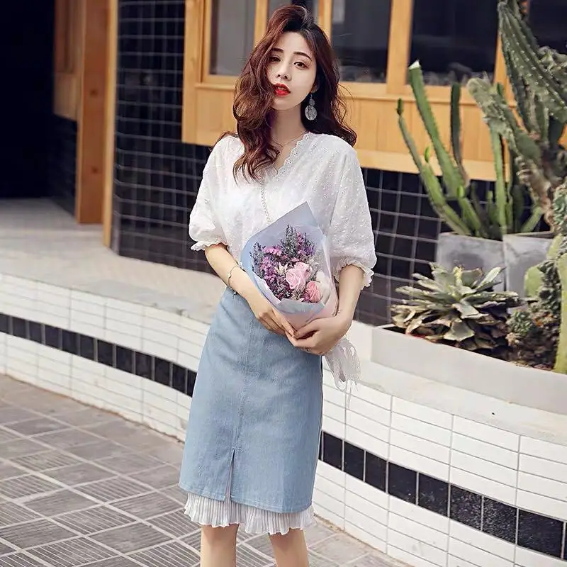 Женский летний костюм из двух частей 2019 новая модная юбка женские карманы на