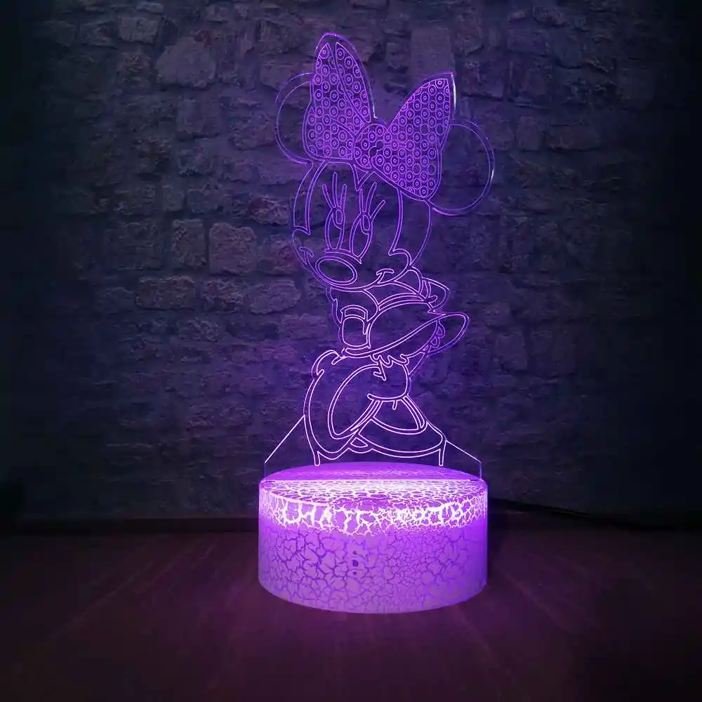 minnie 2 Прямая русалка стежка Микки Минни 3D светодиодный Светильник настольный ночник RGB Blub домашний Декор Рождественский подарок для ребенка Детская игрушка трещина - Испускаемый цвет: minnie 2