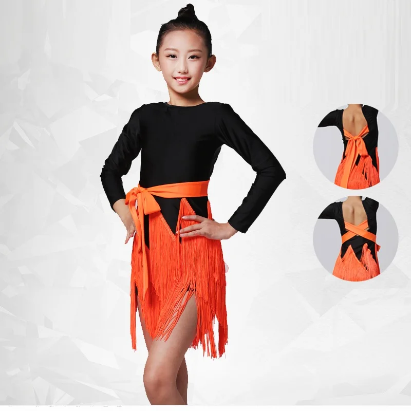 Платье для латиноамериканских танцев с бахромой оранжевого цвета|latin dress for girl|latin