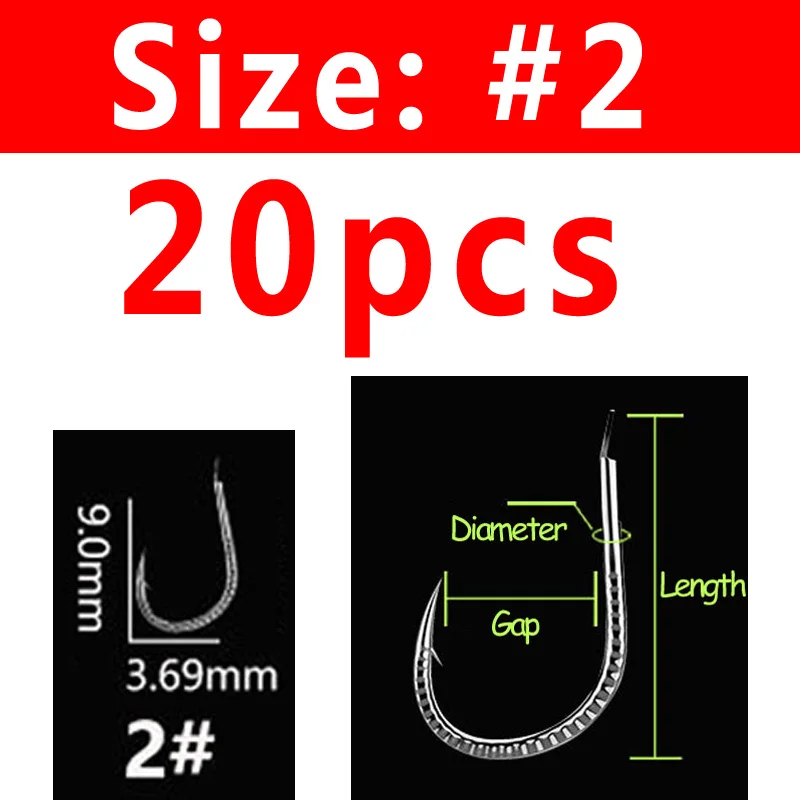 Size 2 20PCS Bimoo 20 шт. серебряный цвет сильная Стрекоза сельдь карпа Bighead крючок рыболовный крючок колючая пресноводная рыба Крючки Размер#1~#13 - Цвет: Size 2 20PCS