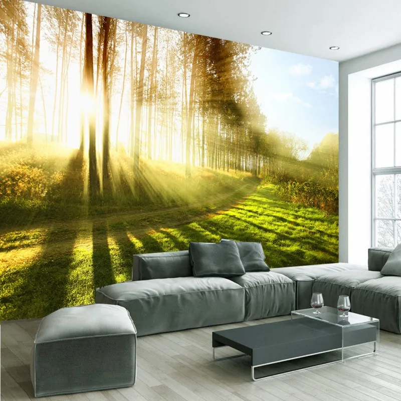Фотообои 3D с невооруженным глазом зеленая дорога свежий свет столовая гостиная