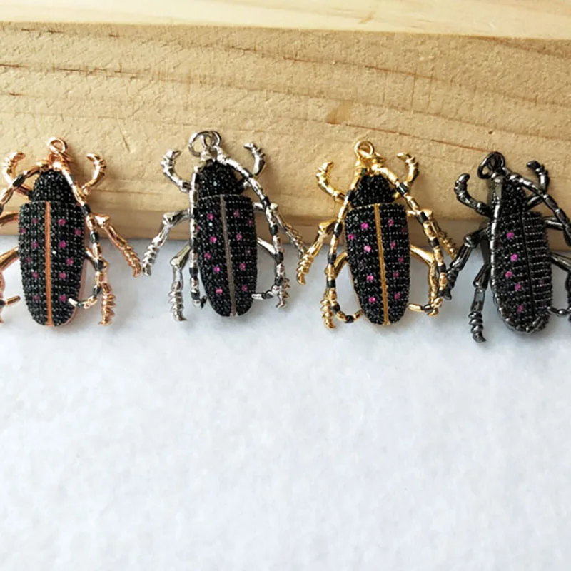 

6Pcs Mix Color Micro Pave CZ zircon Longicorn Insect charm Pendant For Jewelry Findings DIY necklace making PD913