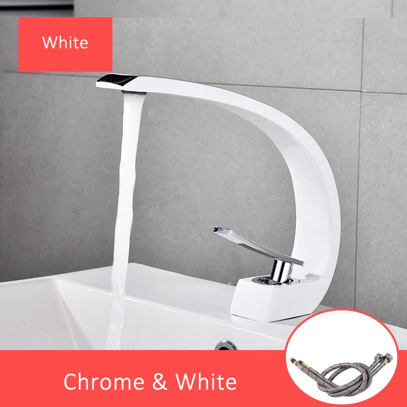 White Chrome Quyanre хромированные оранжевые смесители для раковины, Современный Смеситель для ванной комнаты, латунный кран для умывальника с одной ручкой и одним отверстием, элегантный кран - Цвет: White Chrome