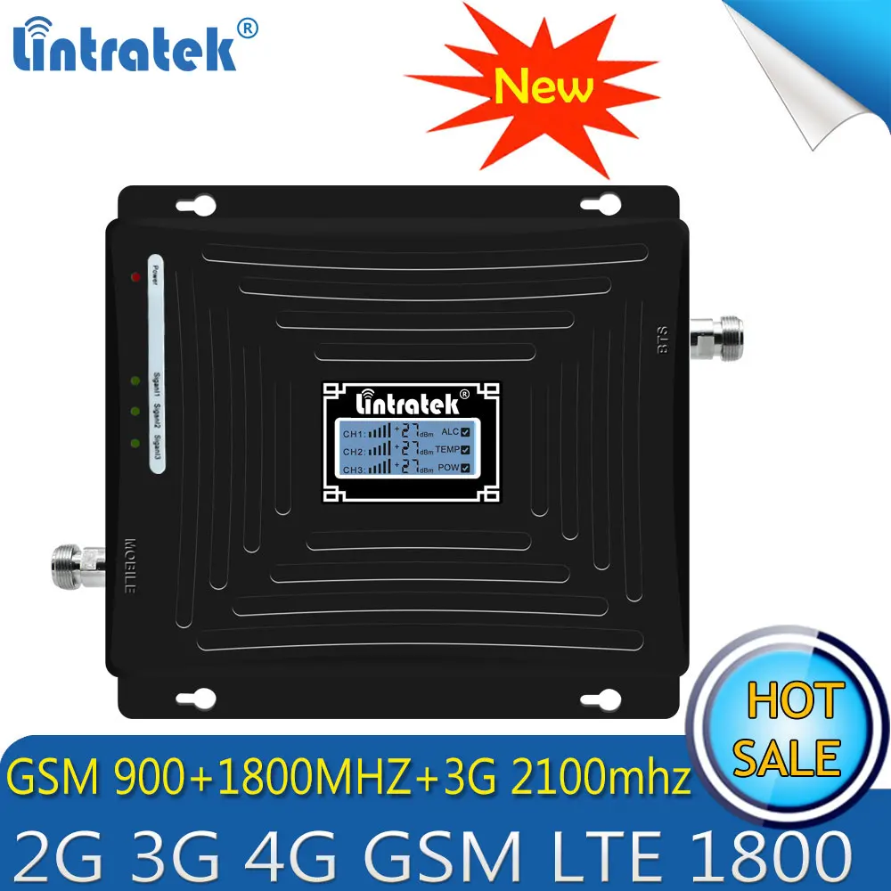 Усилитель трехдиапазонного сигнала Lintratek 2G 3G 4G 70 дБ GSM 900 LTE 1800 WCDMA 2100 МГц