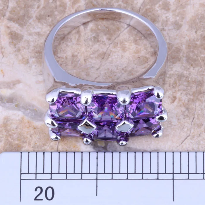 Очаровательные фиолетовые фианиты посеребренные женские кольца Размер 6/7/8/9