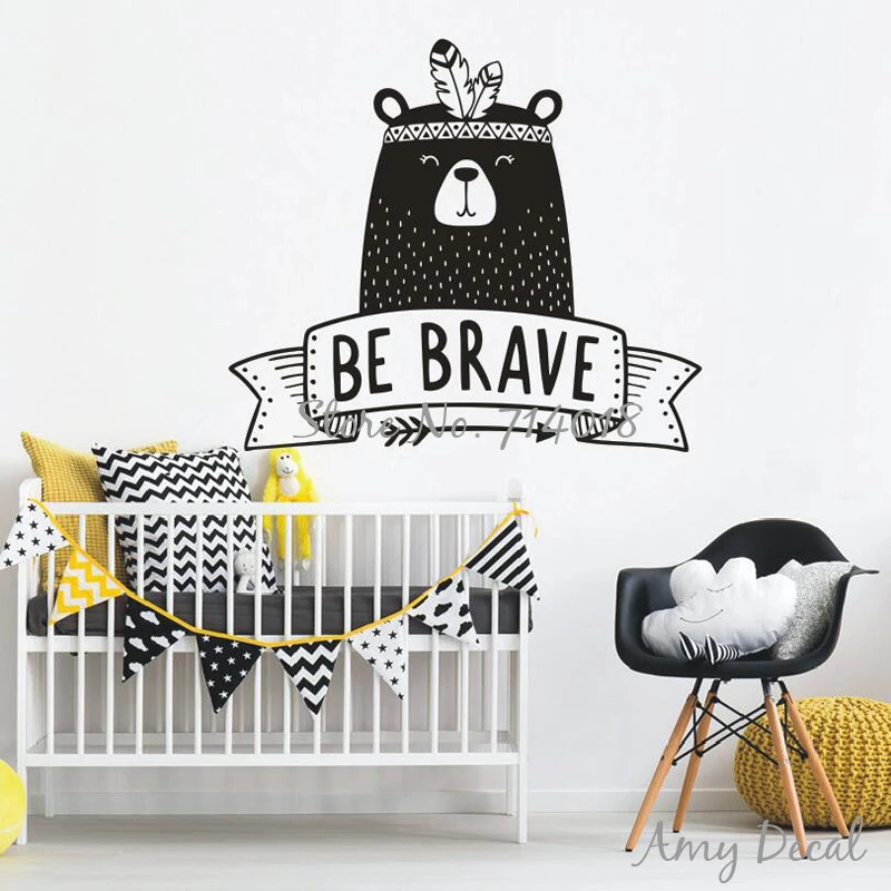 Наклейка на стену Be Brave наклейка с милым родовым медведем для детской комнаты