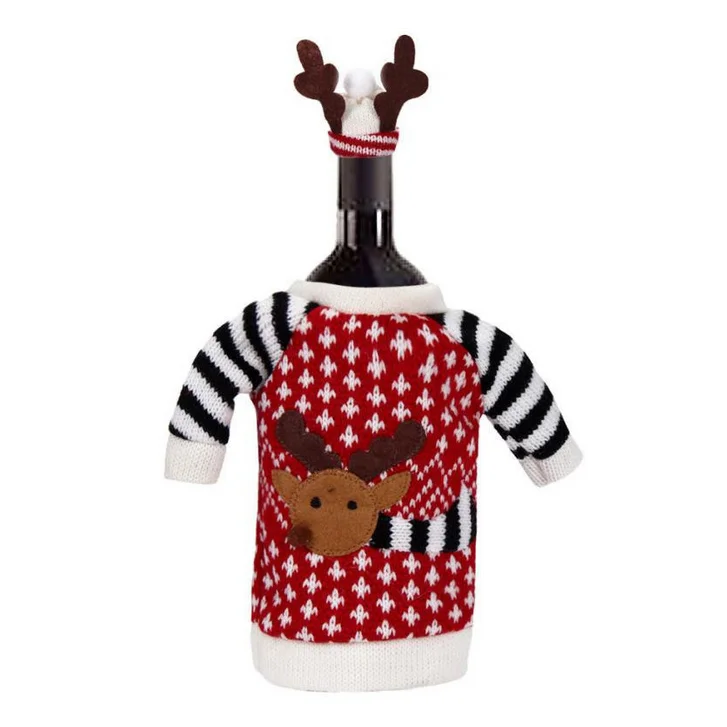 Christmas Wine Bottle Cover Holder Wrap Table Decor Deer with Hat Cap Party Xmas | Дом и сад