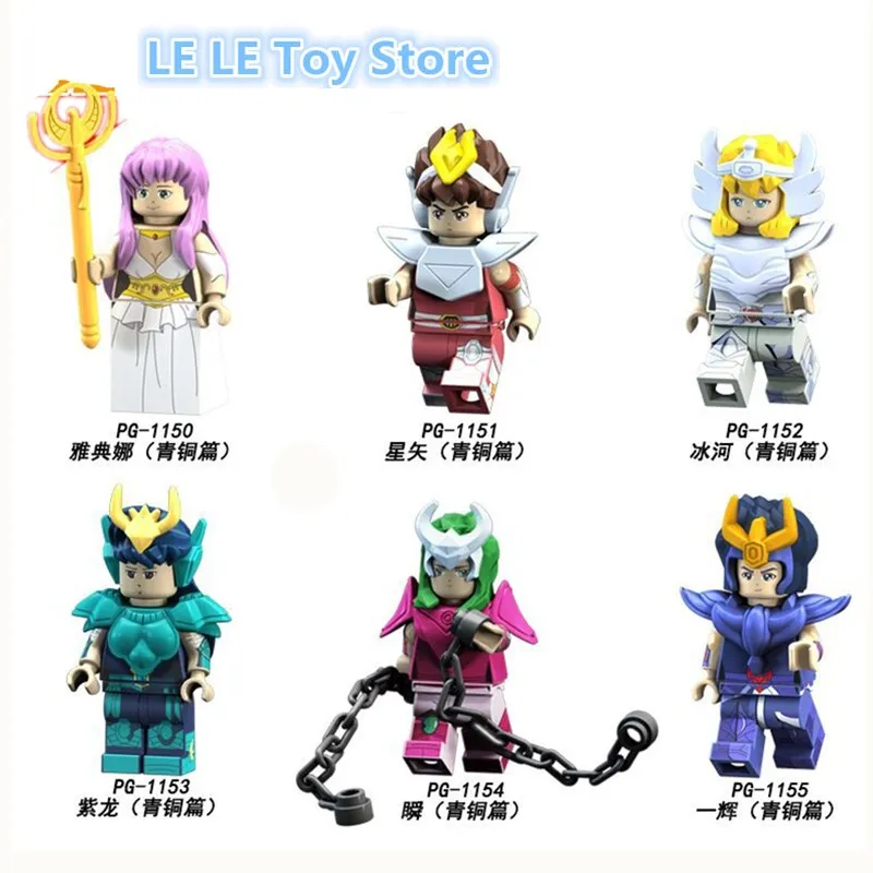 6 шт./лот PG8128 Super Heroes Saint SeiyaAthena Shiryu Glacier Tutankhamu Кирпичи Строительные блоки рисунок