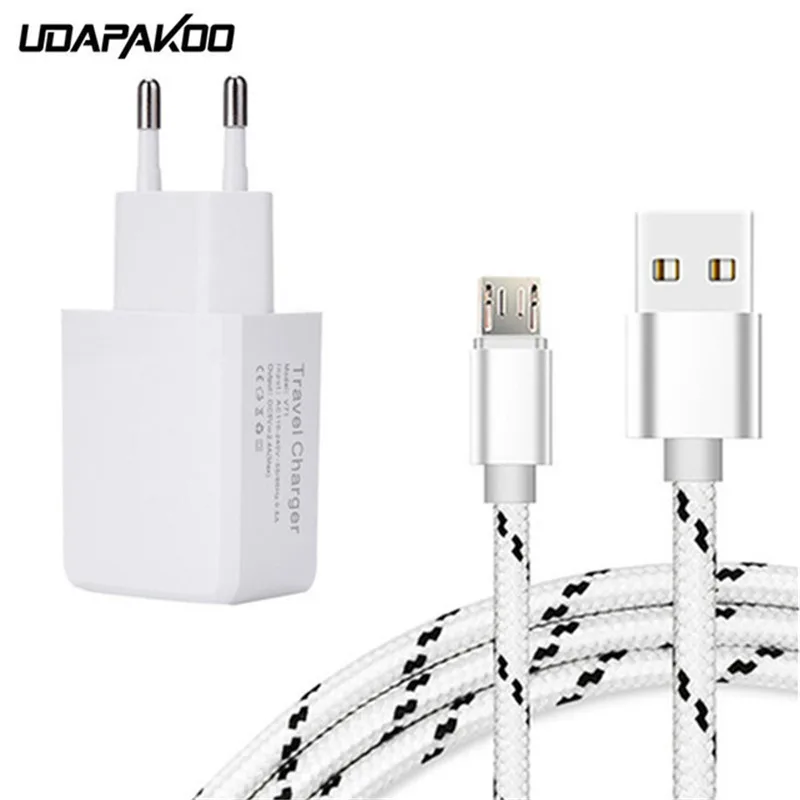Дорожное настенное зарядное устройство USB + прочный зарядный кабель Micro для Huawei Y5