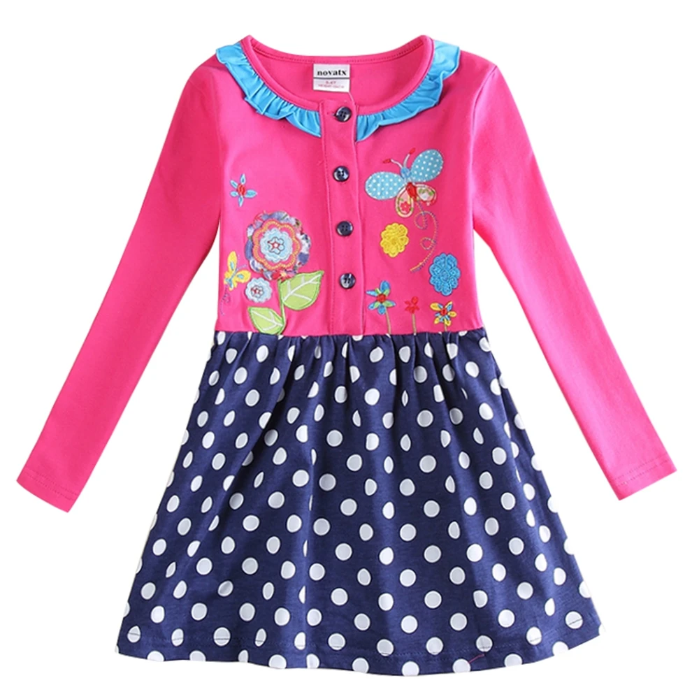 Girls Long Sleeve Dress Kids Wearing Embroidered Figure Round Neck Cotton Autumn New Hot Sale Style H5822Y | Детская одежда и