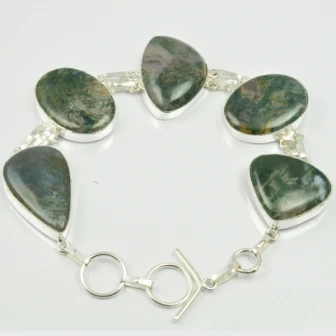

Moss Agates Bracelet Silver Overlay over Copper , 25.5 cm, B2267