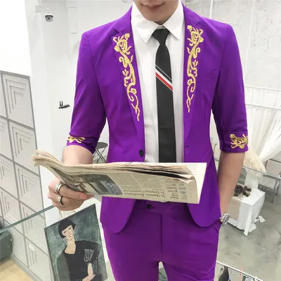 Мужской костюм с коротким рукавом облегающий из 2 предметов со штанами твидовый