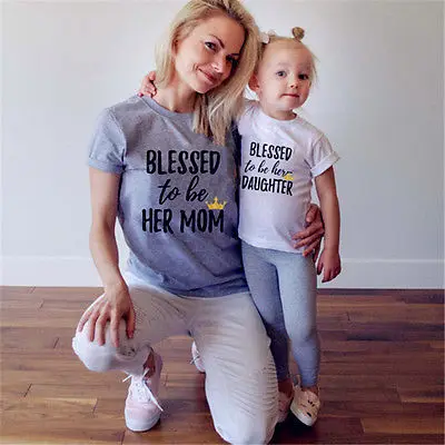 New Family Matching Shirts BLESSED to be HER MOM DAUGHTER T-shirt Tops Clothes | Мать и ребенок