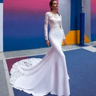 Свадебные платья русалки 2021 с длинными рукавами и круглым вырезом, кружевные аппликации, длина до пола, со шлейфом, Vestido De Novias, свадебное платье для невесты
