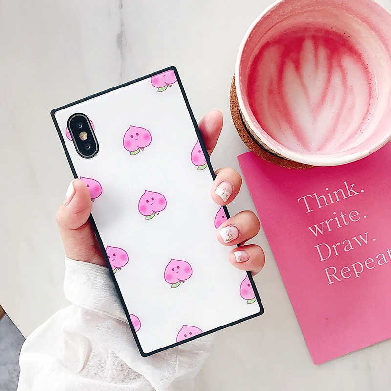 RZP Fruit Cherry Glass Case For iPhone X 10 Tempered glass Cover Bumper On The Apple 6s 7 8 Plus Silicon Shell | Мобильные телефоны