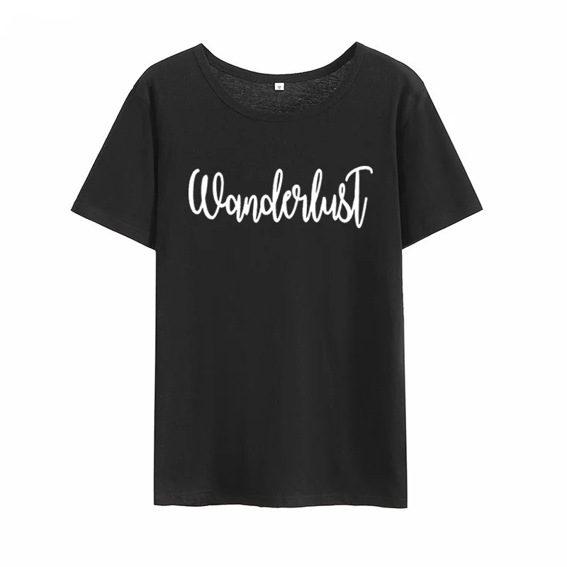 Женская футболка с круглым вырезом Wanderlust хлопковая коротким рукавом черные и
