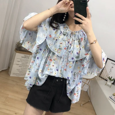 4XL женские рубашки блузки с принтом шифоновый топ офисная блузка длинным рукавом