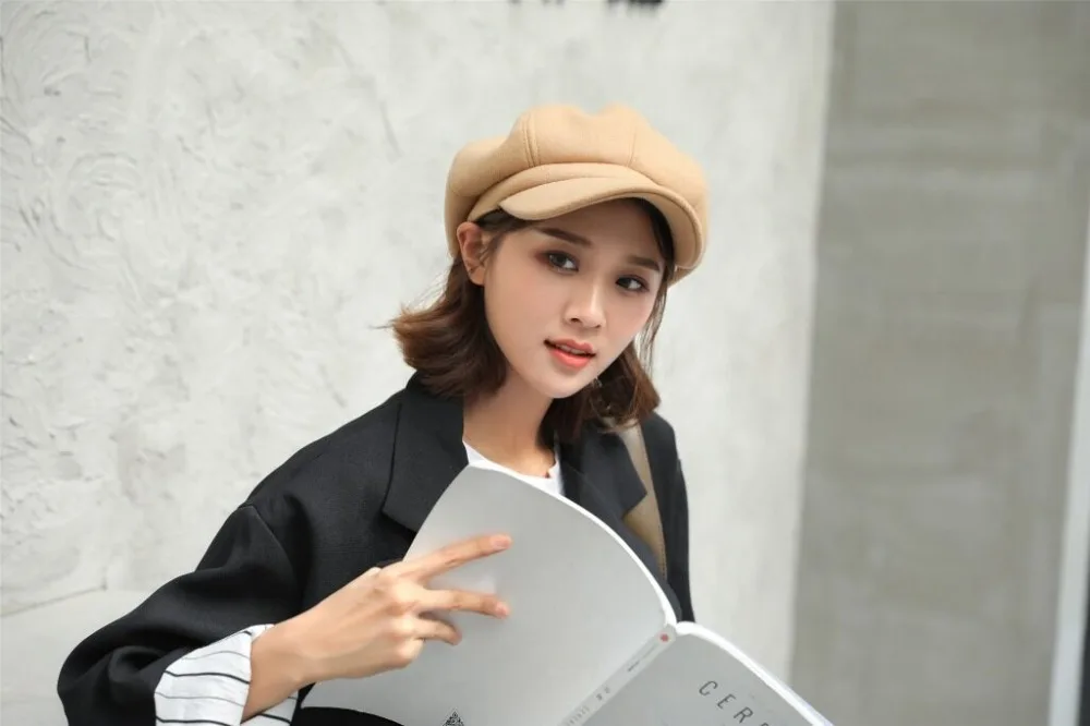 MAERSHEI wool Women Beret Autumn Winter Octagonal Cap Hats Stylish Artist Painter Newsboy Caps Black Grey Beret Hats