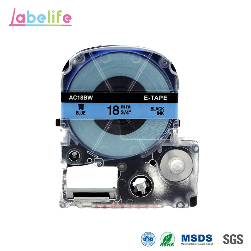 Labelife SC18BW черный на голубом совместимый с Epson Labelworks 18 мм x 8 м|tape cartridge|tape refilllabel maker tape