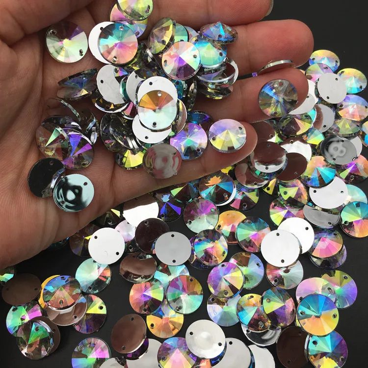 12 мм Rivoli пришить Стразы Кристалл AB круглые акриловые Швейные кристаллы Flatback 2
