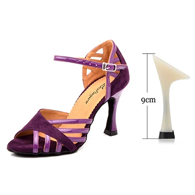Purple 9cm Ladingwu/туфли для латинских танцев; женские замшевые и полиуретановые новые фиолетовые вечерние танцевальные туфли для сальсы; женские кроссовки на каблуке 9 см - Цвет: Purple 9cm