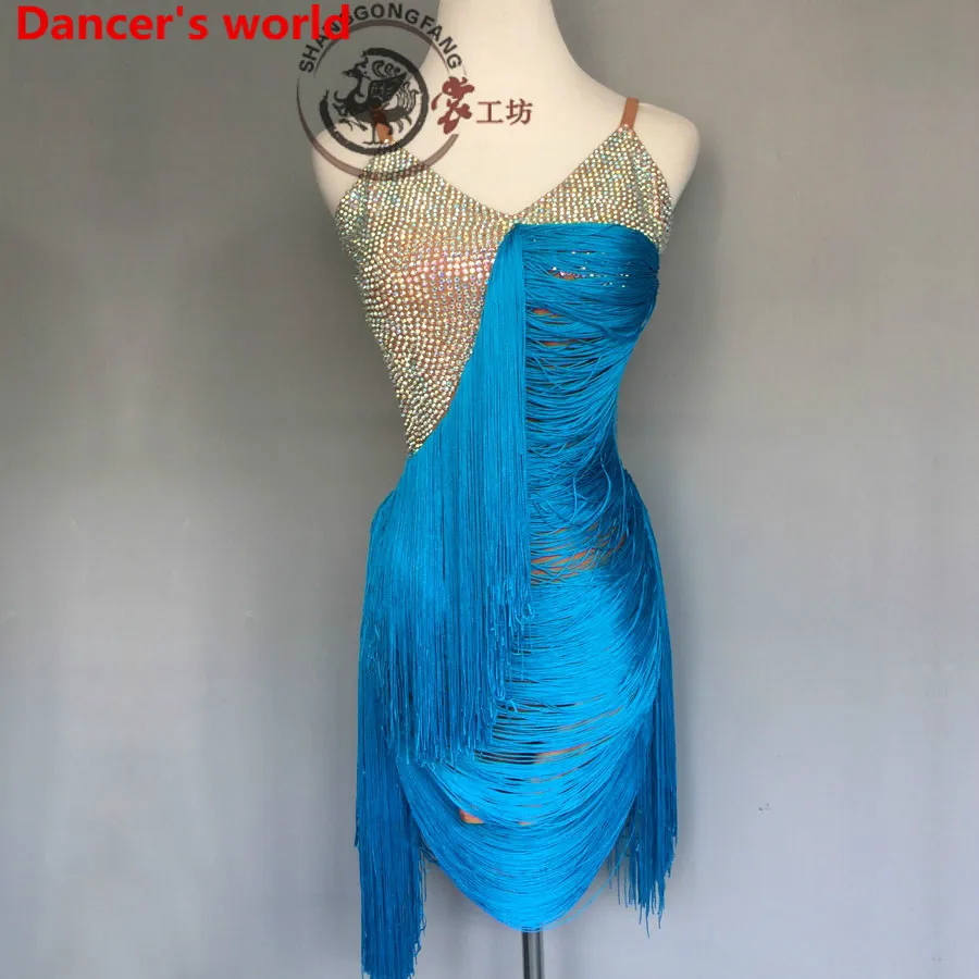 Без рукавов с бахромой Юбка женская V образным вырезом Назад Открытие латинского