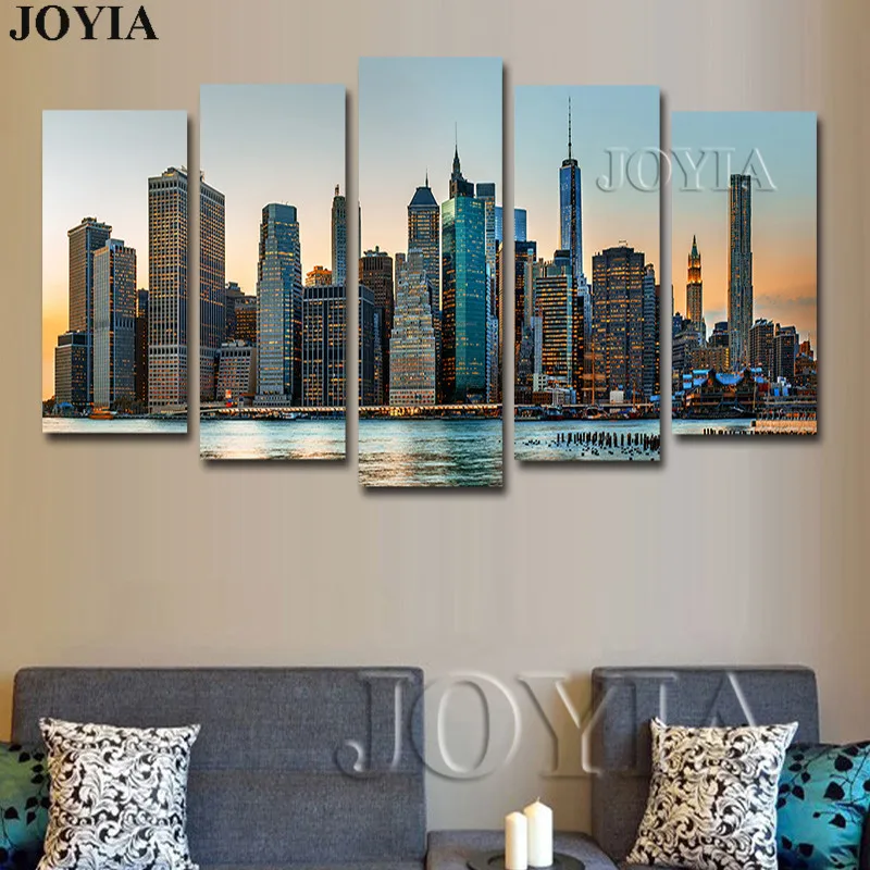 (Без рамки) Ночной пейзаж Нью Йорка Картина Современный Настенный декор картины 5
