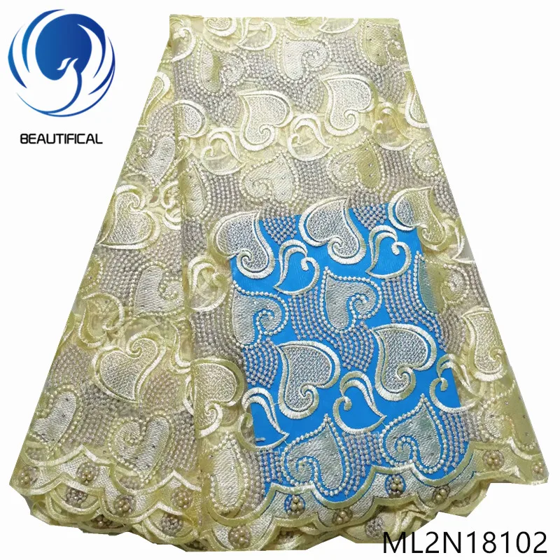 

BEAUTIFICAL nigerian lace fabrics Special offer french net lace fabric with beads for dress free shipping ML2N181
