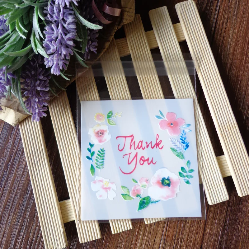 100pcs Thank You Plastic Bag For Gifts Wedding Transparent OPP Self Adhesive Cookie Candy Bags Flower Biscuit Baking Gift | Дом и сад