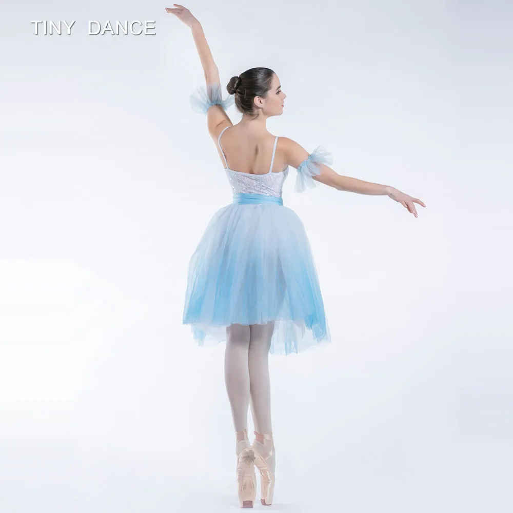 Ombre Blue Long Ballet Tutu Camisole White Sequin Lace Bodice with Romantic Length Dancing Dress for Girls and Women 19163 | Тематическая