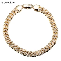 vanaxin hip hop bracelet paved iced out high quality men rock gold silver color chain cz crystal jewelry