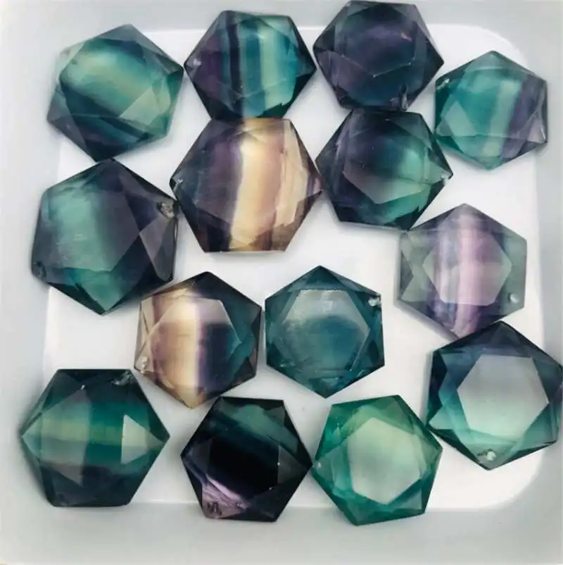 

Natural fluorite six-star pendant colorful crystal geometry DIY accessories for men and women