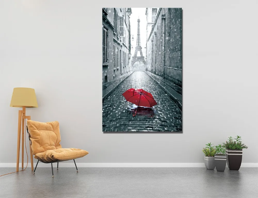 Романтика раннее утро железная башня красный зонт печать на холсте настенная