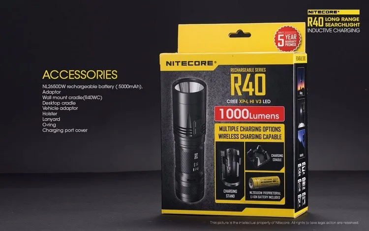 NITECORE R40 флэш-светильник 1000 люмен XP-L HI светодиодный белый светильник с перезаряжаемой батареей наружная поисковая ручная лампа