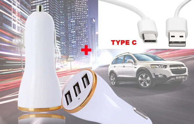 3 USB cell Phone Car Charger 1A 2.1A Lighter Charger+Type C Cable For Asus Zenfone 5 ZE620KL 5z ZS620KL | Мобильные телефоны и